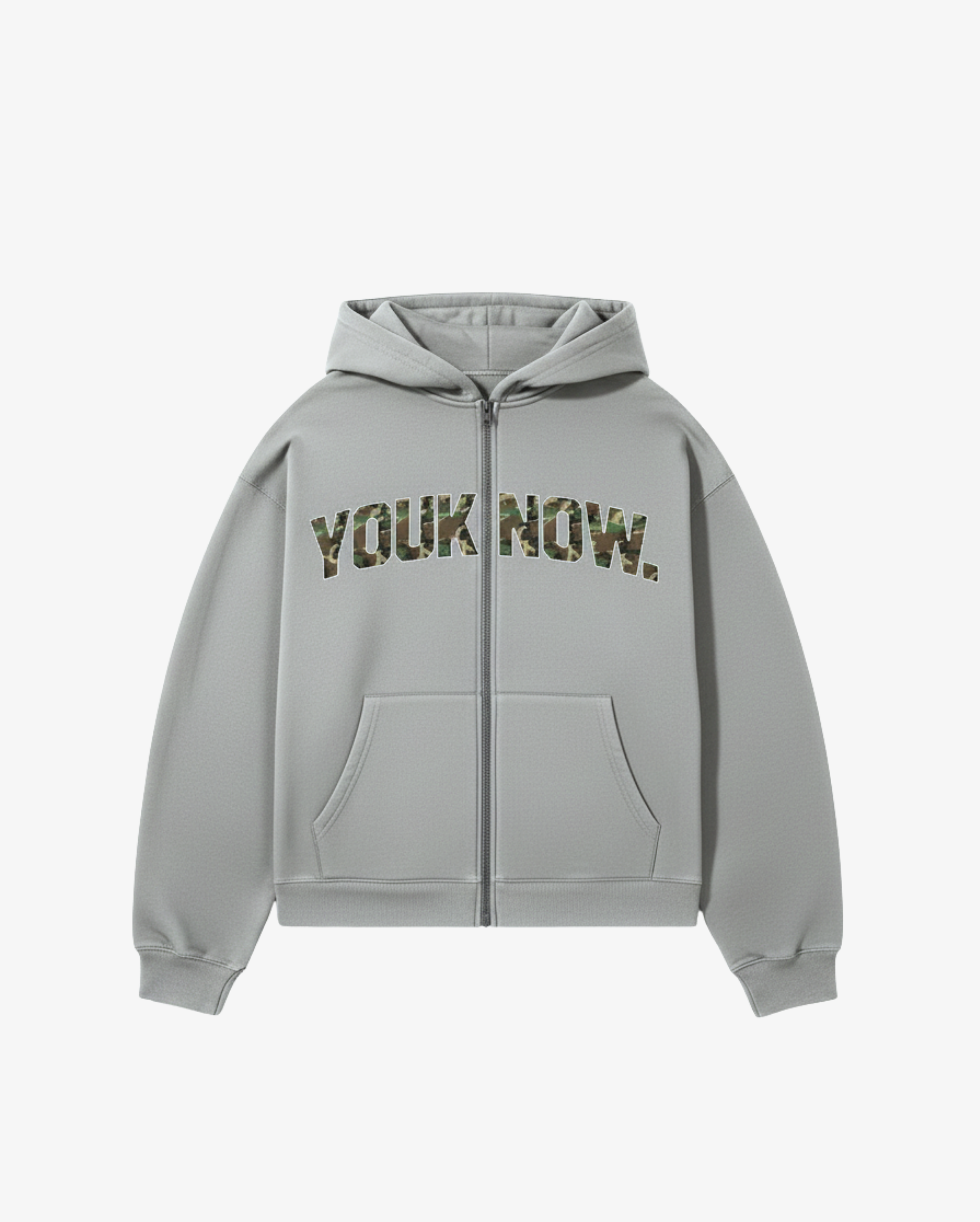 Offset Zip Up Hoodie | Grey/Camo