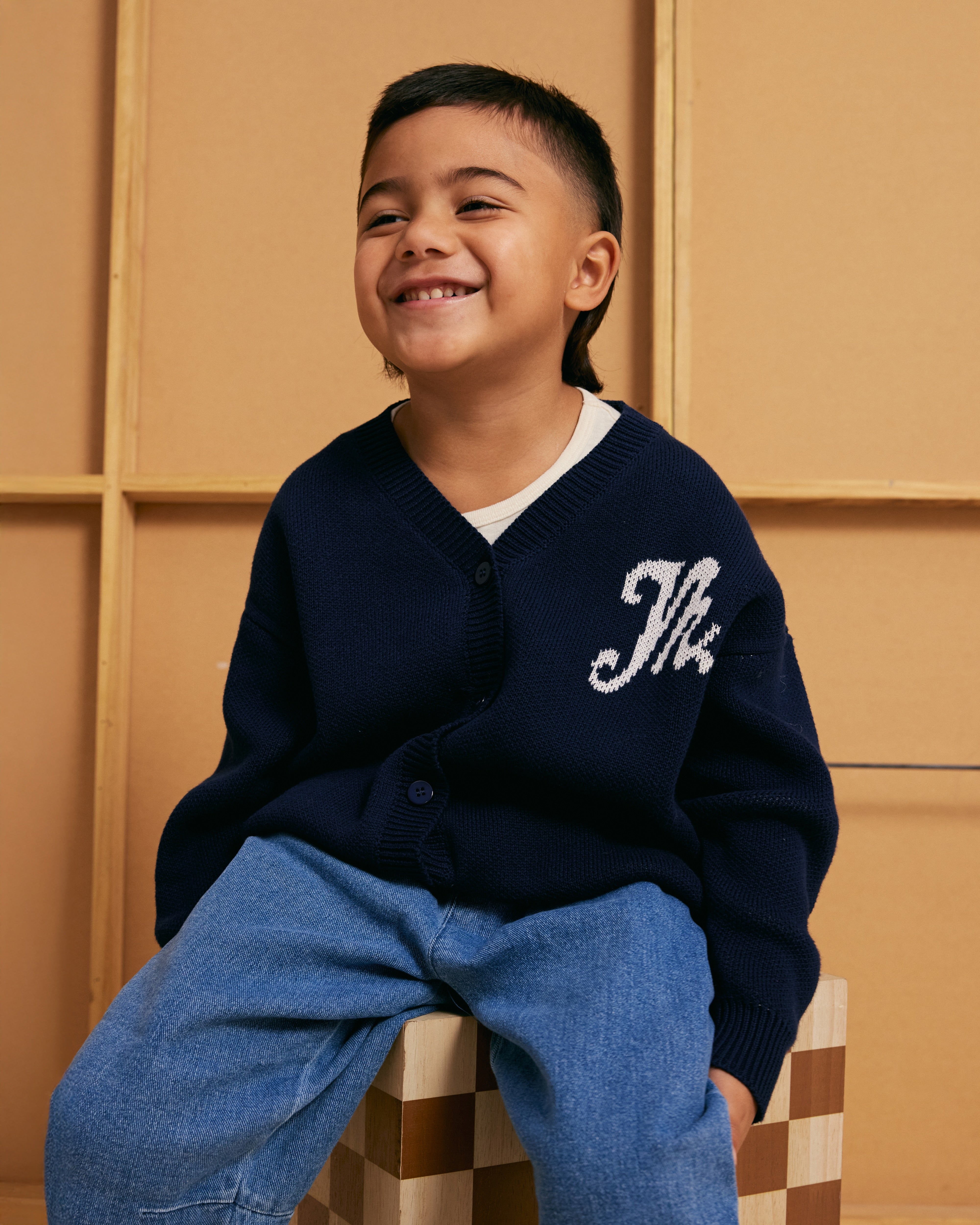 Kids Cotton Knit Cardigan | Navy
