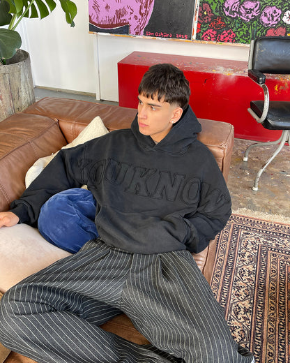 Distressed Applique Hoodie | Washed Black