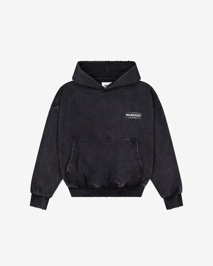 Distressed Logo Hoodie | Washed Black