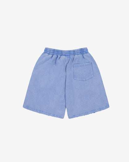 Distressed Logo Shorts | Washed Blue