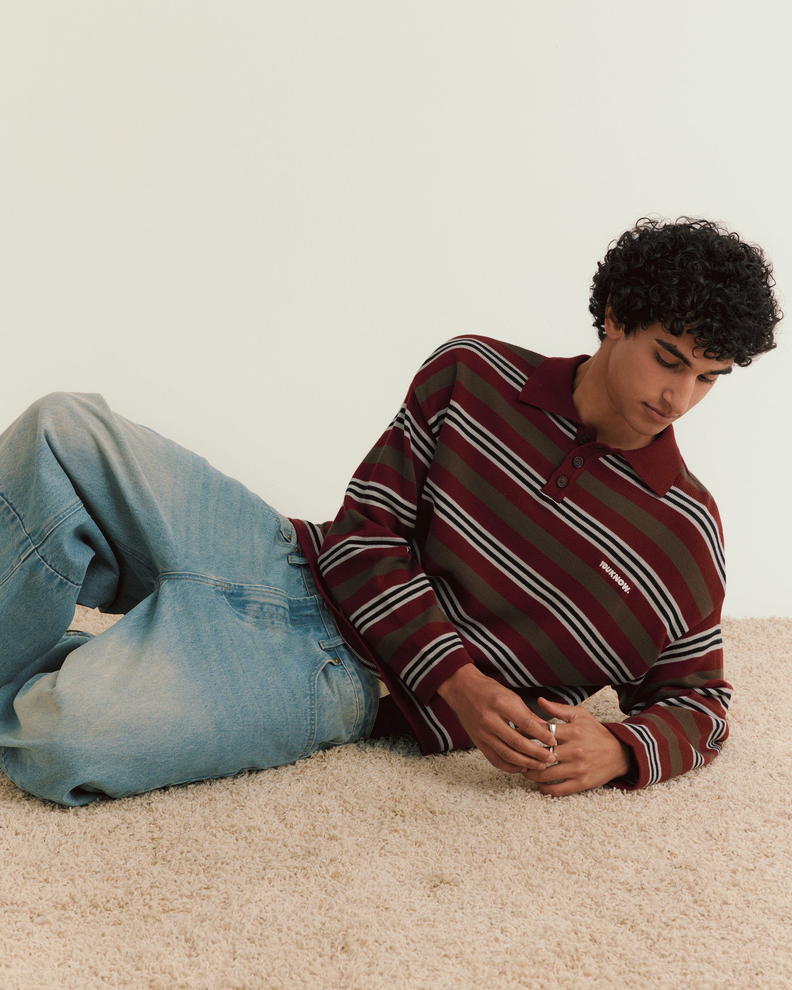 Knit Polo Sweater | Maroon Stripe-5