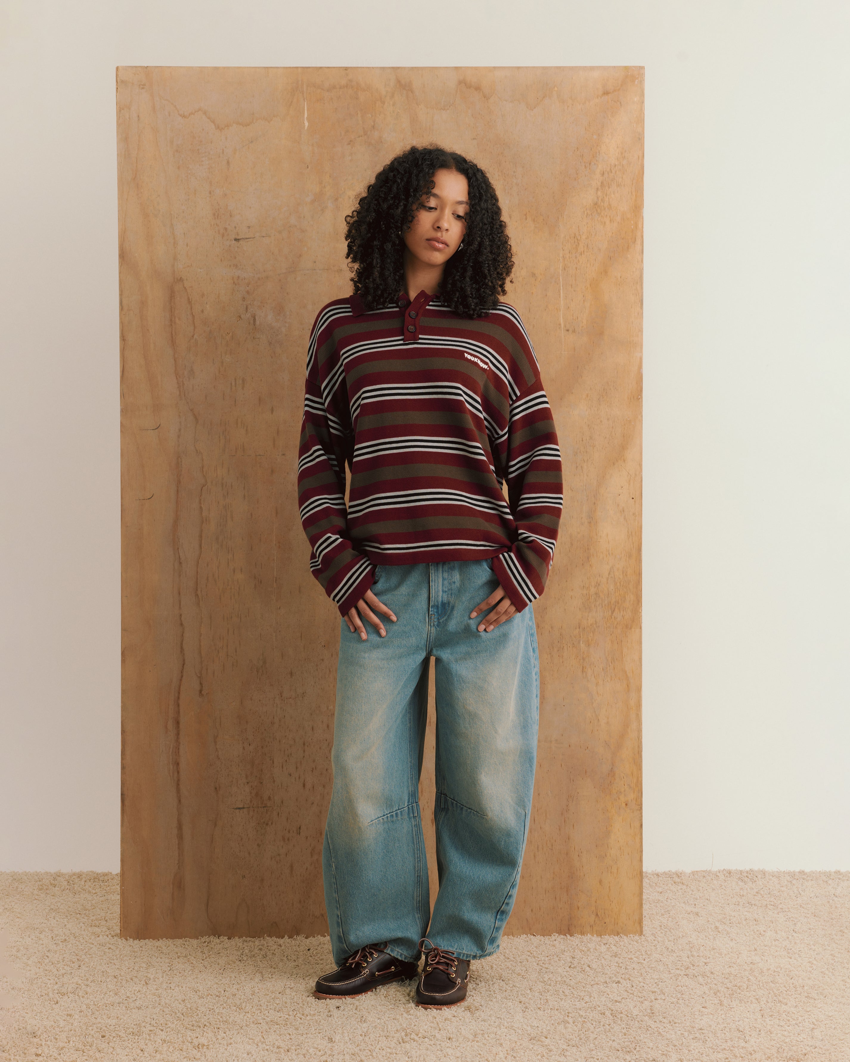 Knit Polo Sweater | Maroon Stripe-2