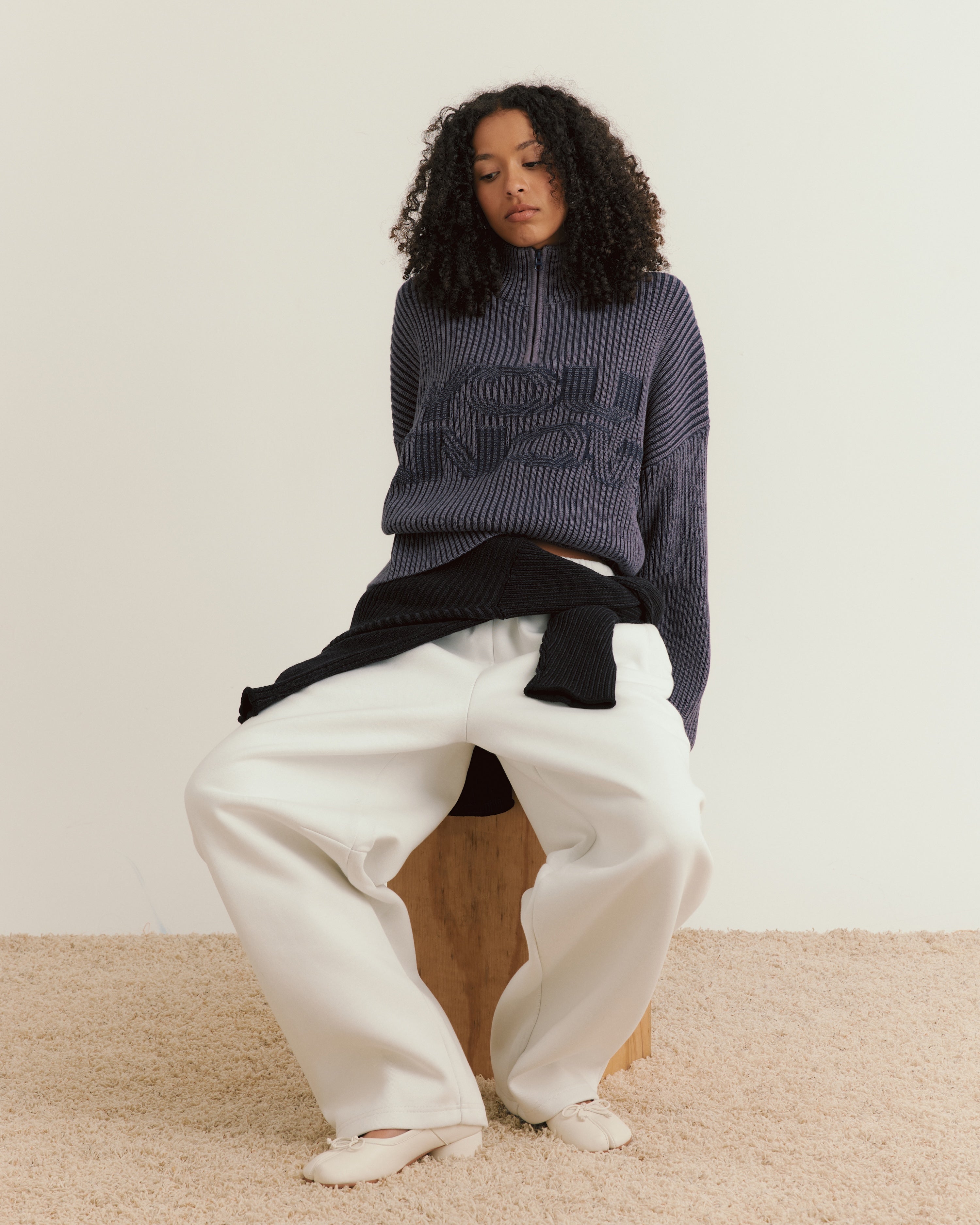 Rib Knit Quarter Zip | Dark Navy-3