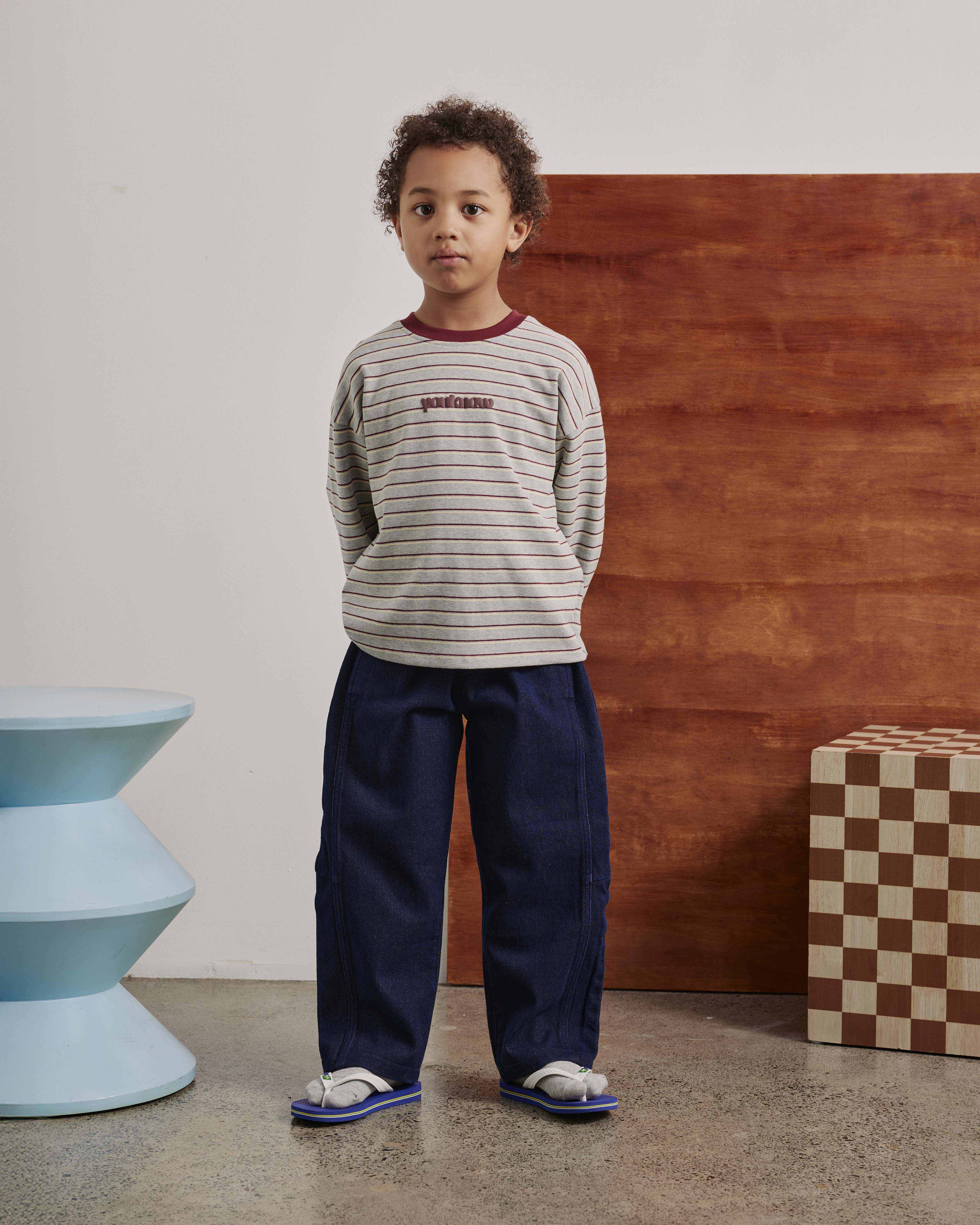Kids Striped LS Tee | GREY MARLE-3