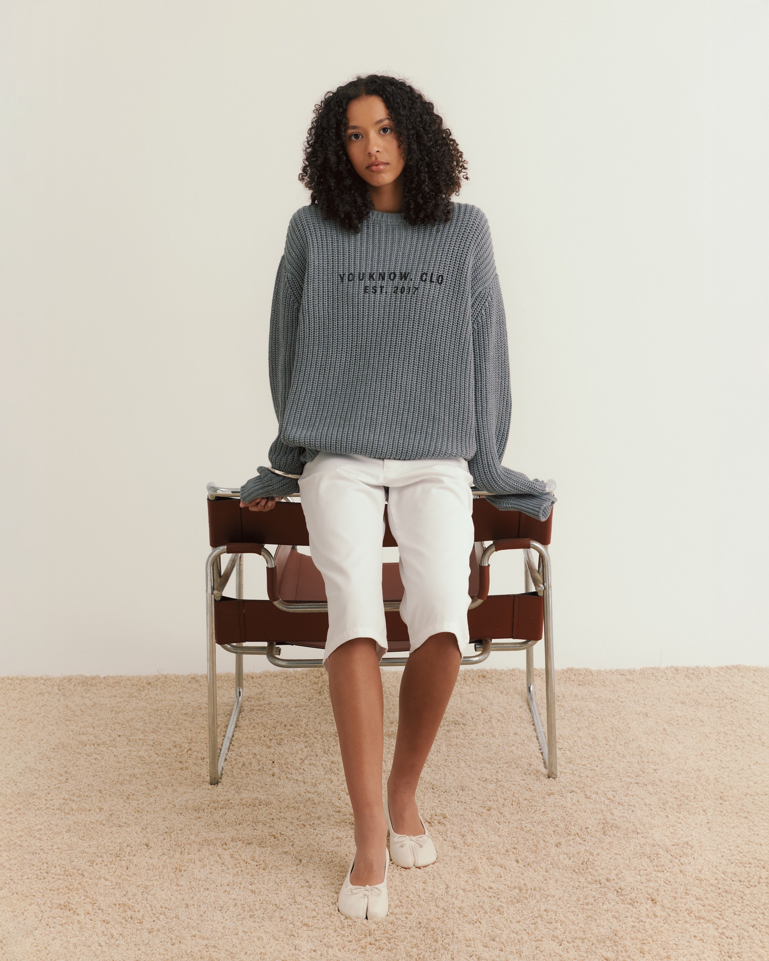Knit Chunky Crew Sweater | Grey-4