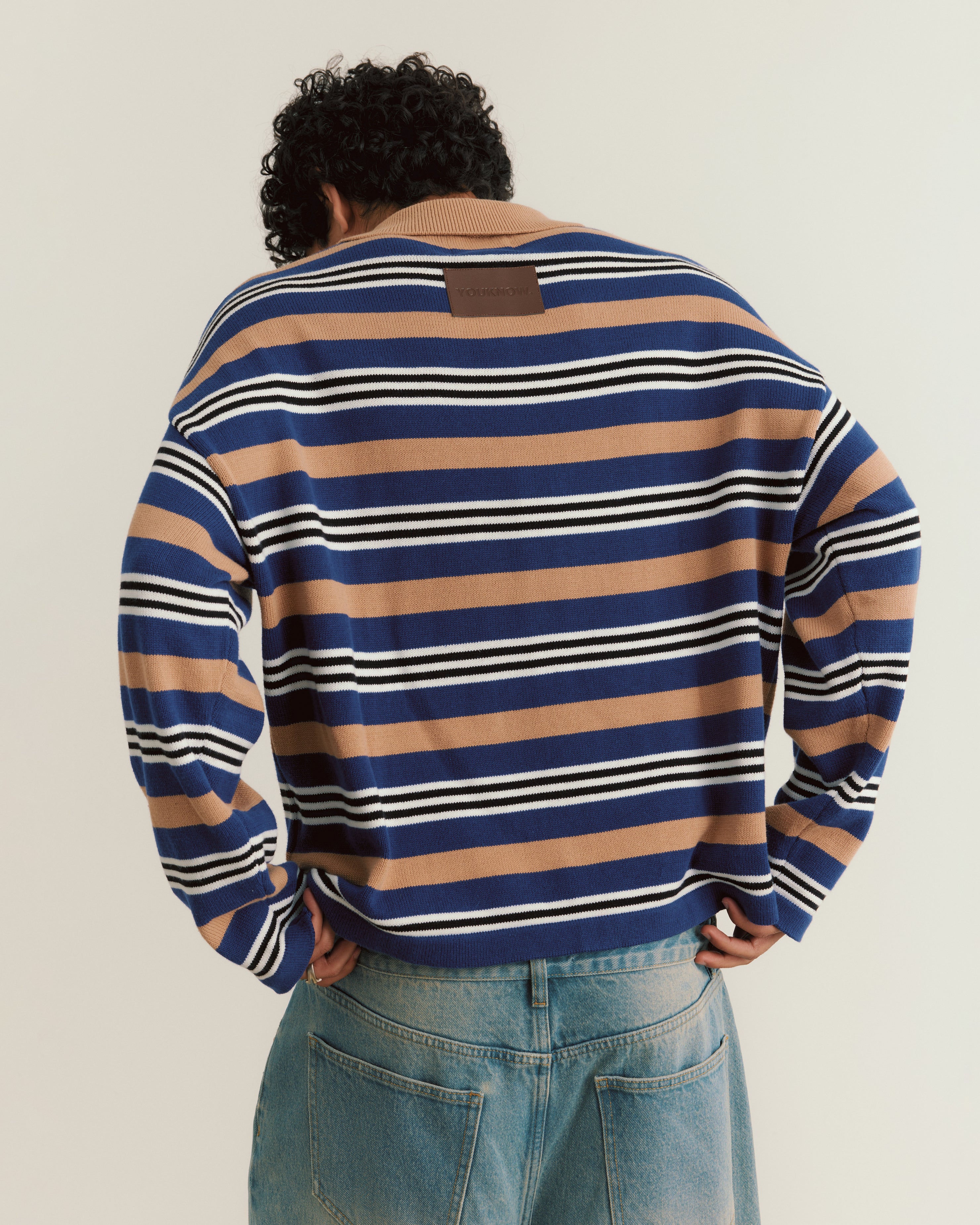 Knit Polo Sweater | Beige Stripe-2