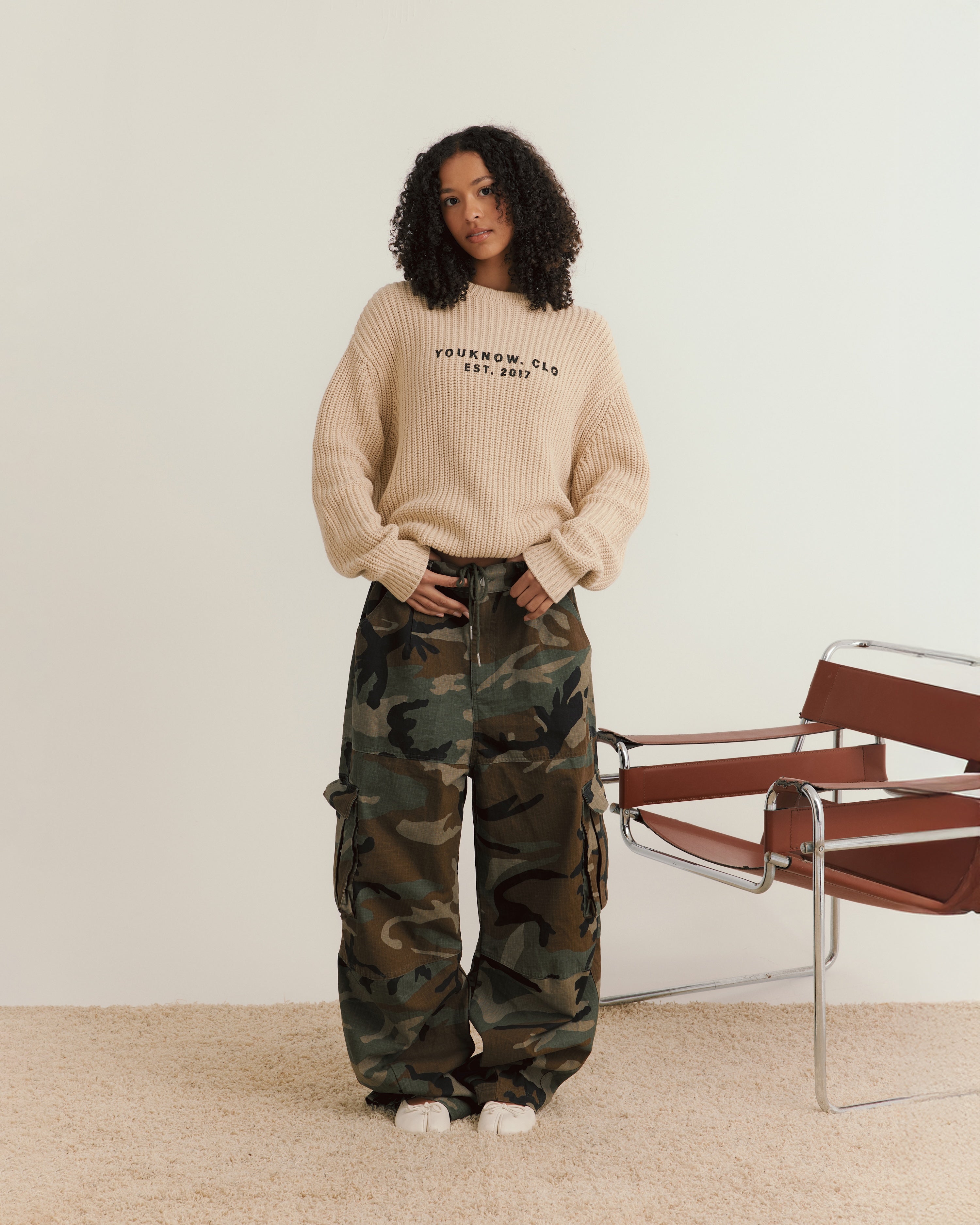 Knit Chunky Crew Sweater | Wheat-3