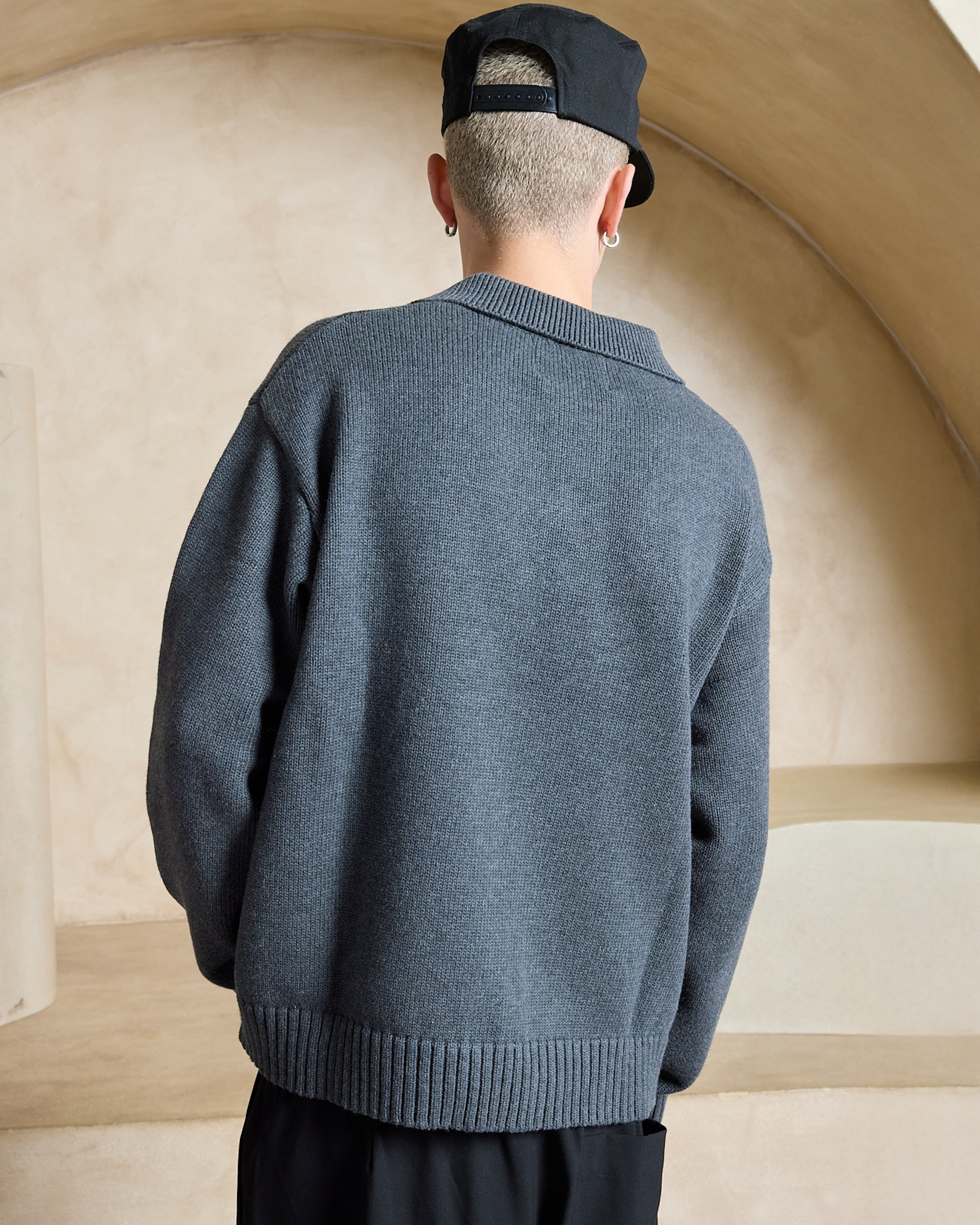 Cotton Knit Polo | Charcoal