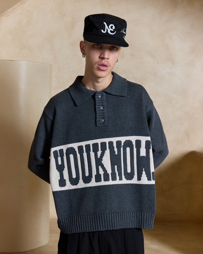 Cotton Knit Polo | Charcoal