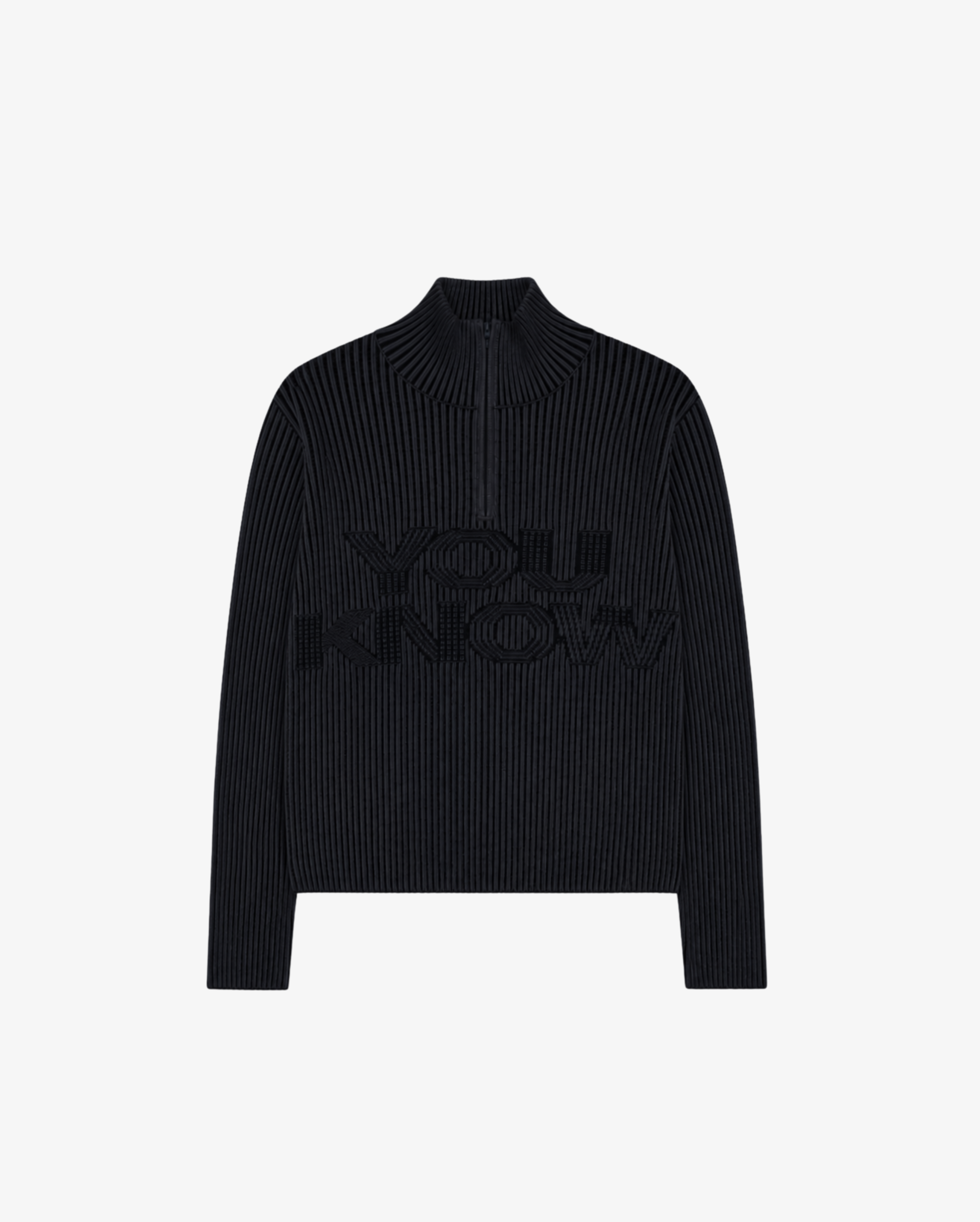 Rib Knit Quarter Zip | Black-1