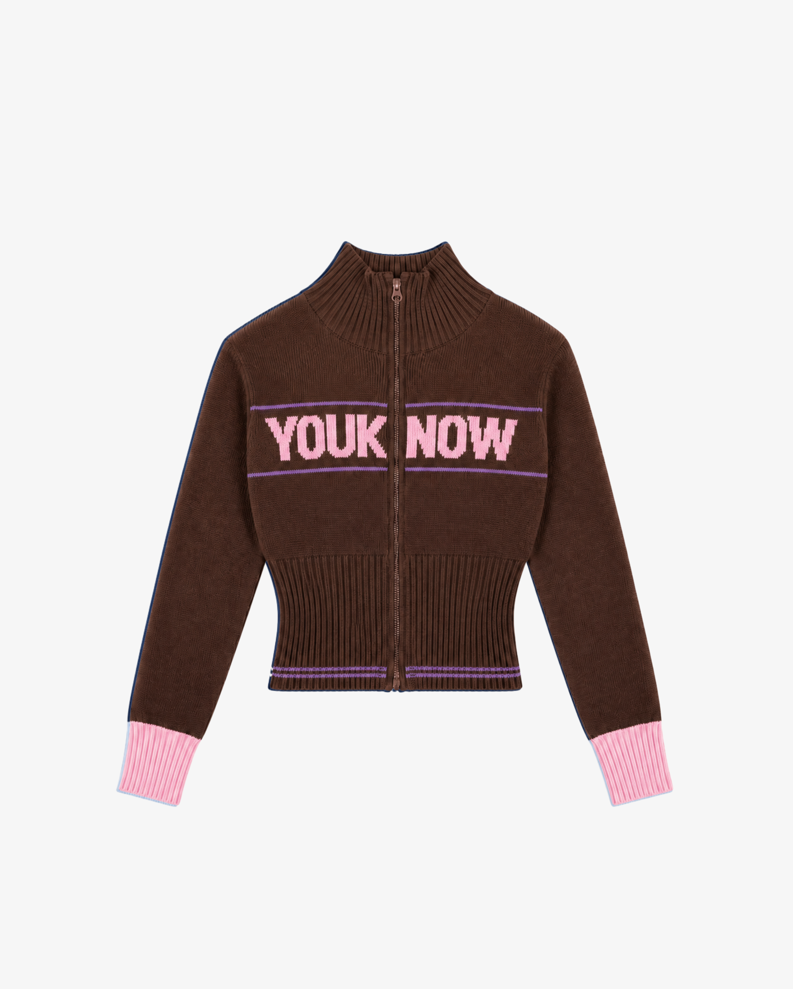 Women's Fitted Knit Zip Up | Brown-1