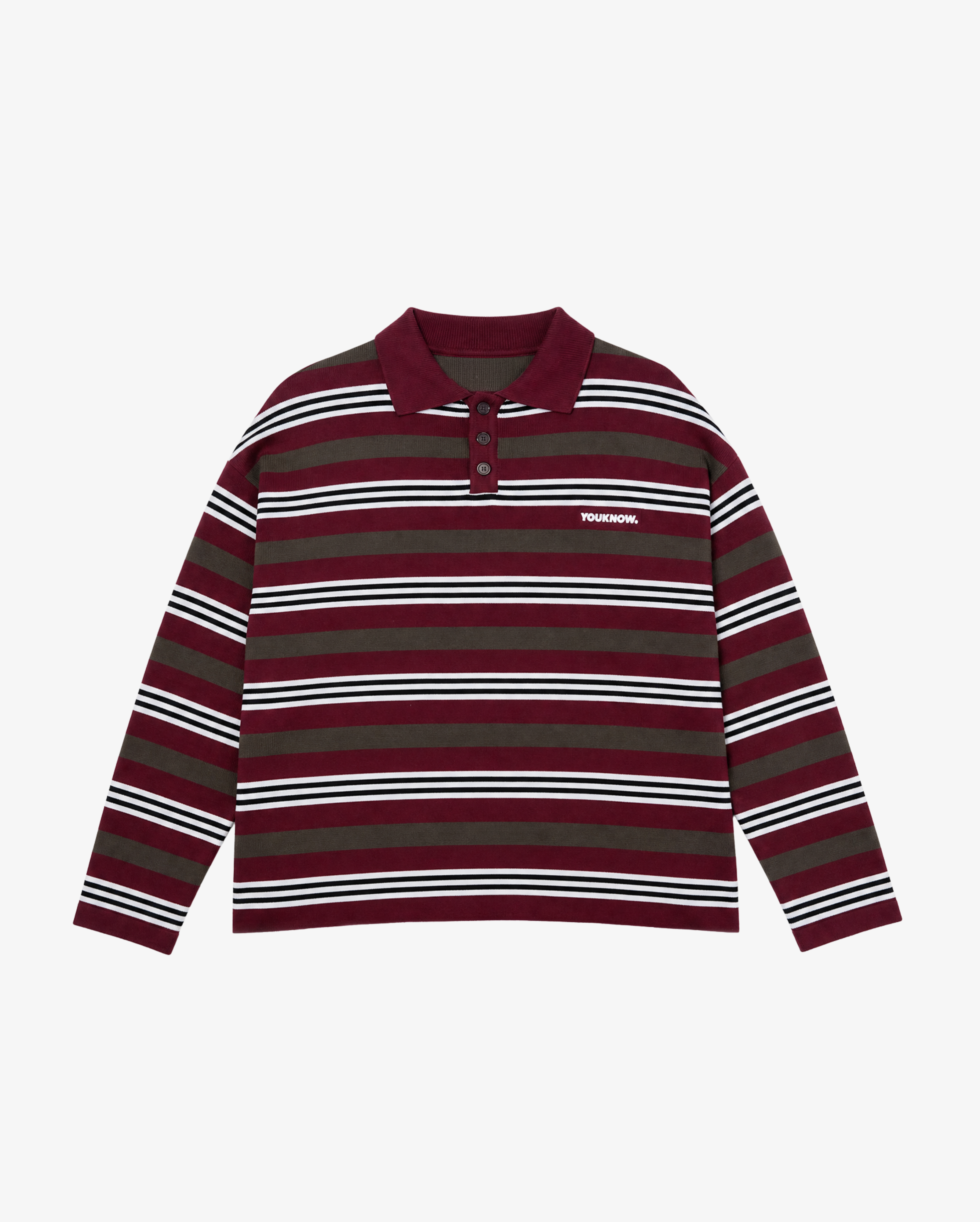 Knit Polo Sweater | Maroon Stripe-1