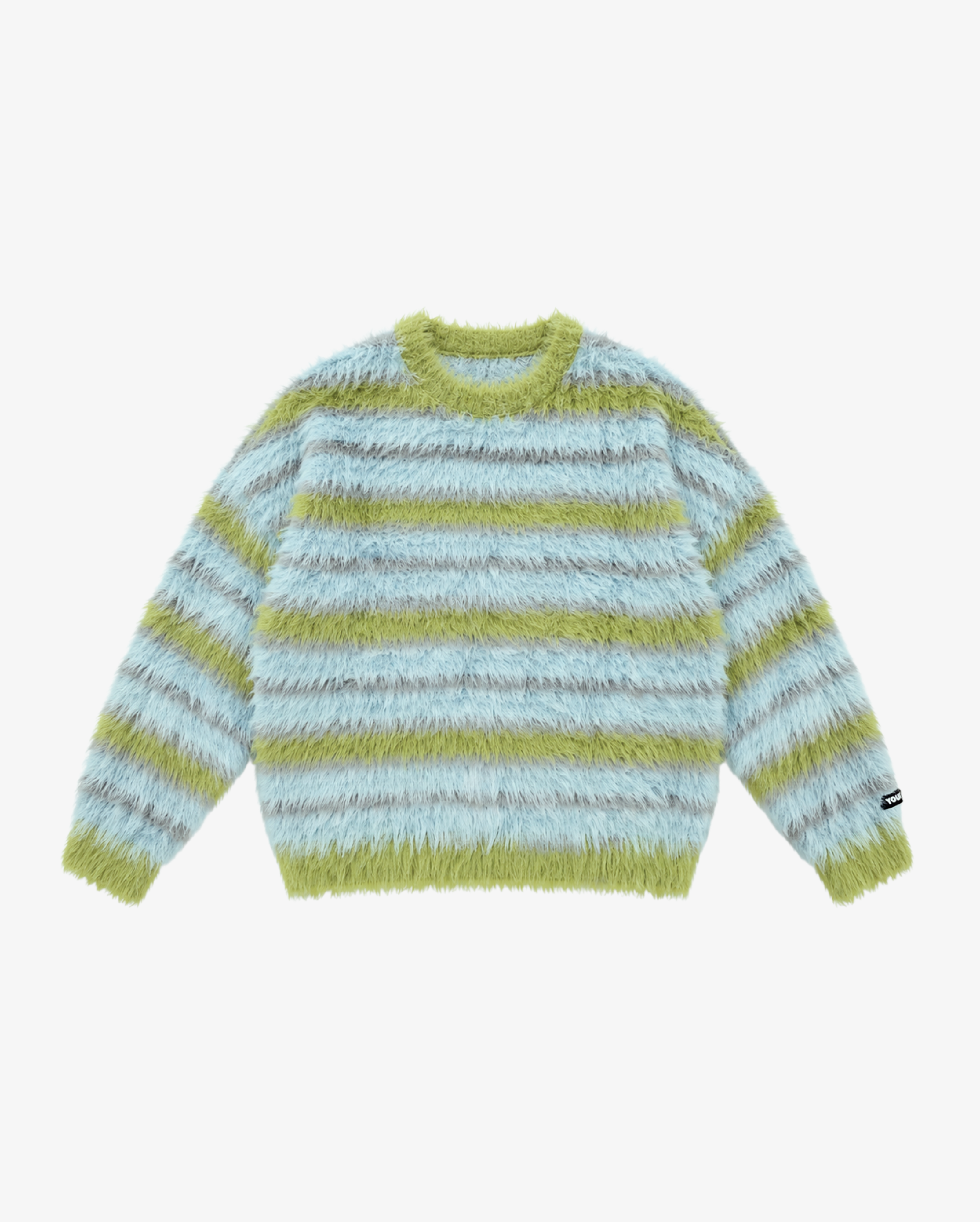 Fluffy Knit Crew Sweater | Blue Stripe-1
