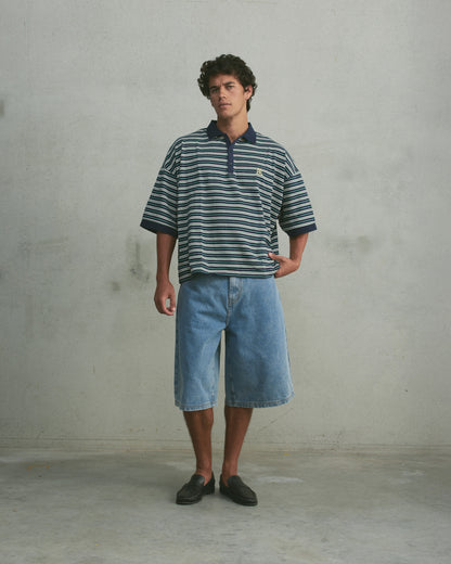 Boxy Polo | Navy Stripe