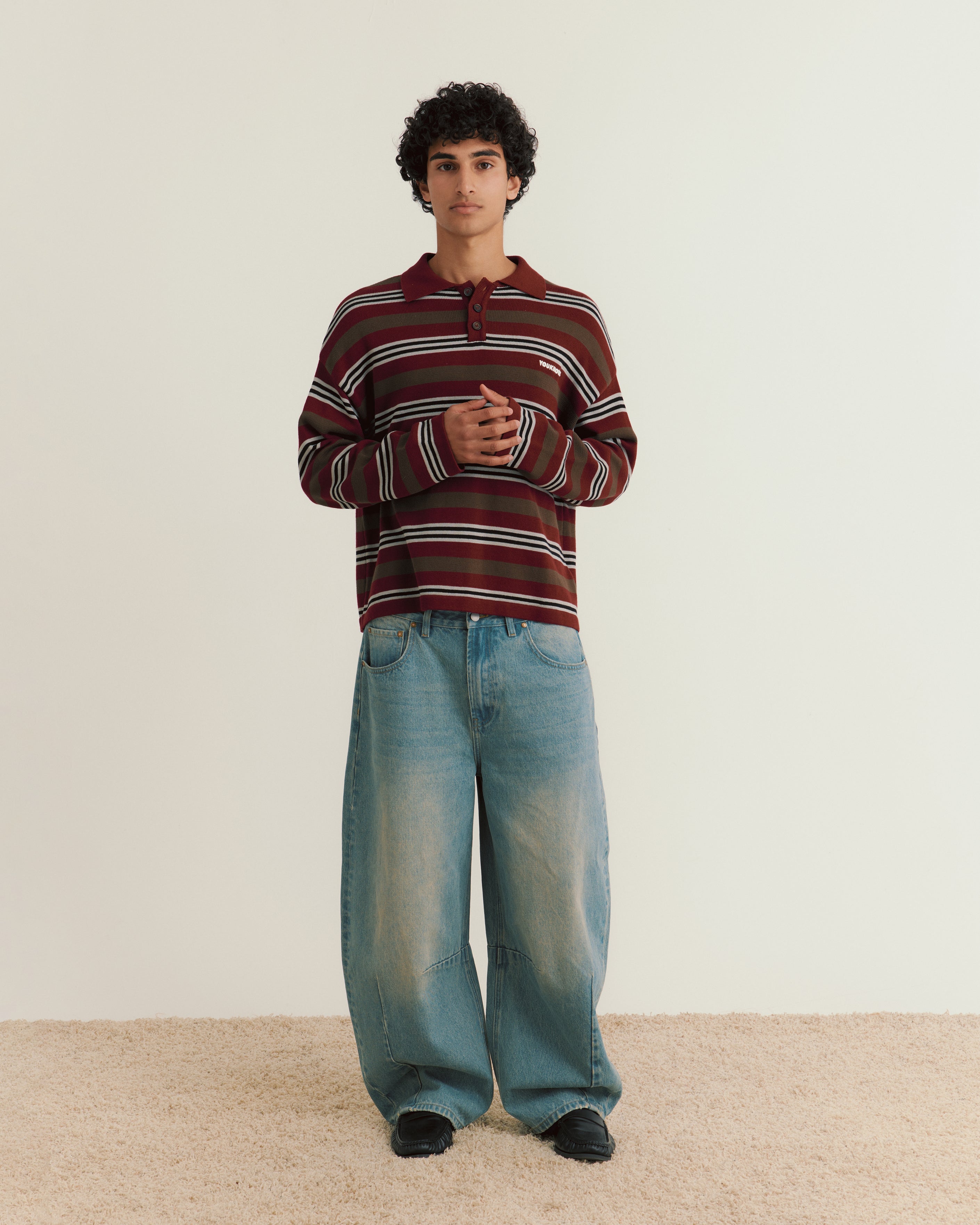 Knit Polo Sweater | Maroon Stripe-3