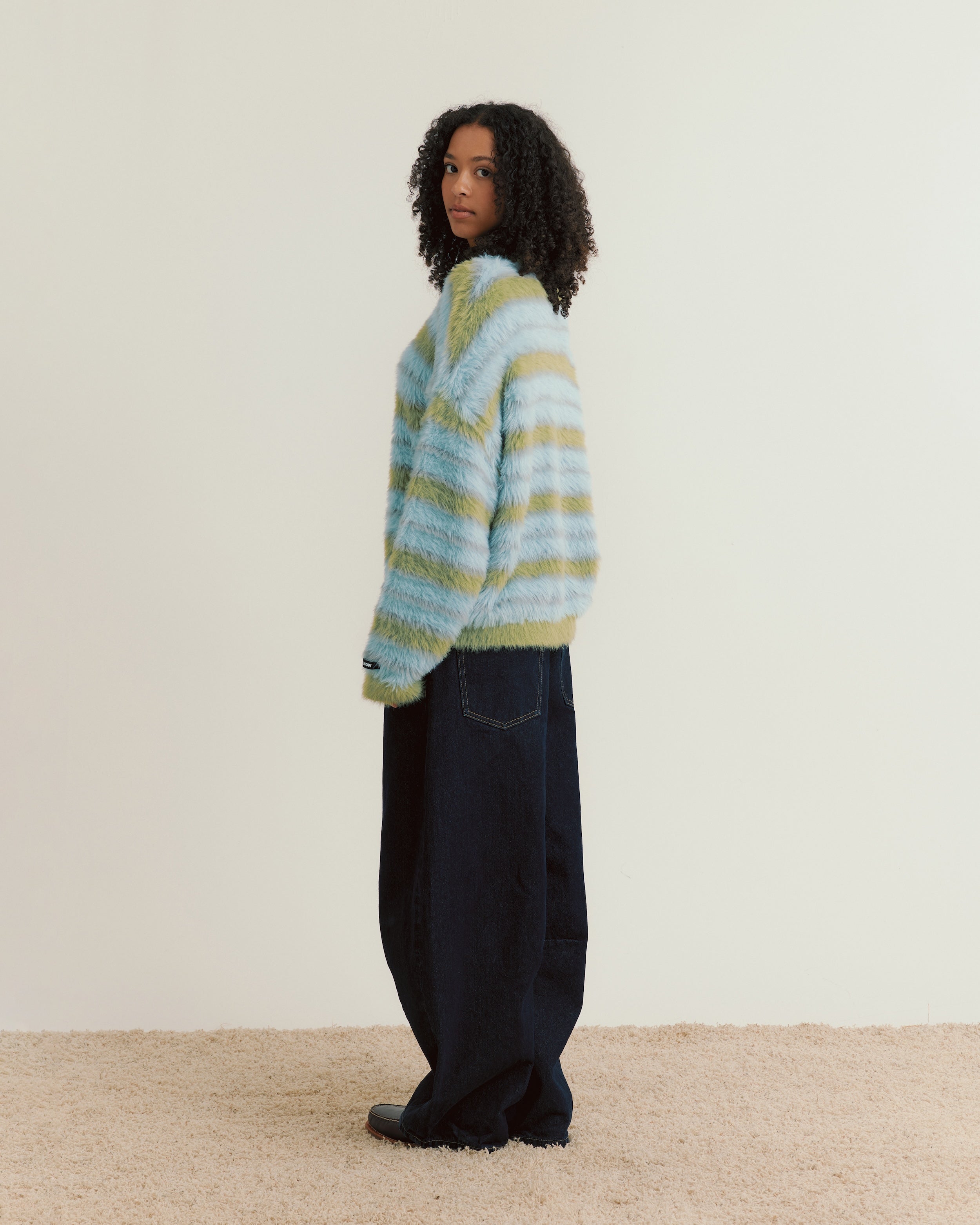Fluffy Knit Crew Sweater | Blue Stripe-6