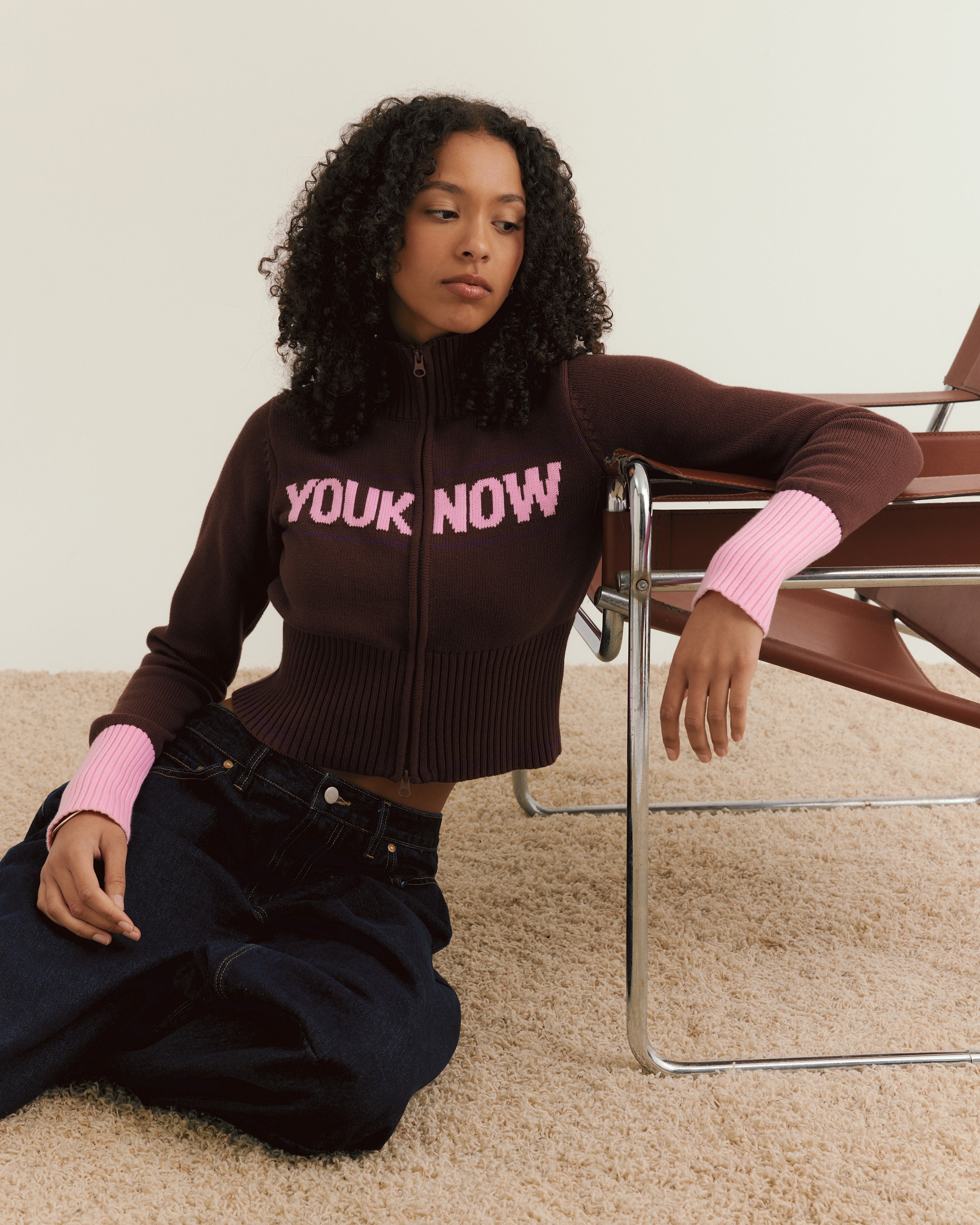 Women's Fitted Knit Zip Up | Brown-2