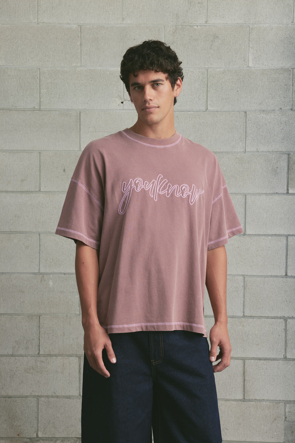 Contrast Stitch Tee | Brown