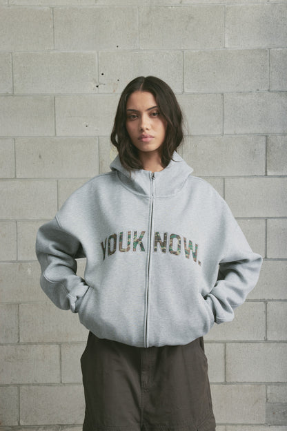 Offset Zip Up Hoodie | Grey/Camo