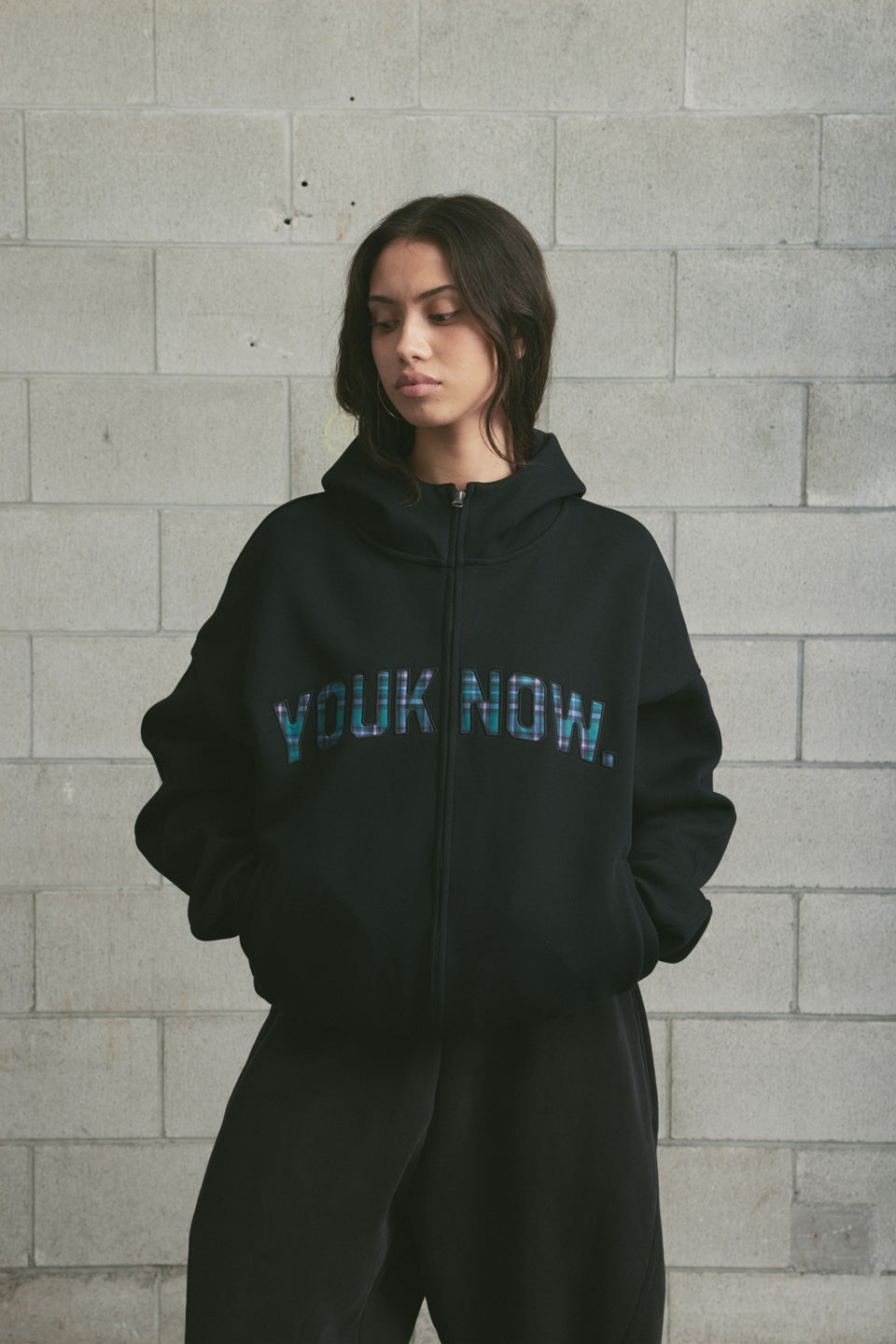 Offset Zip Up Hoodie | Black/Tartan