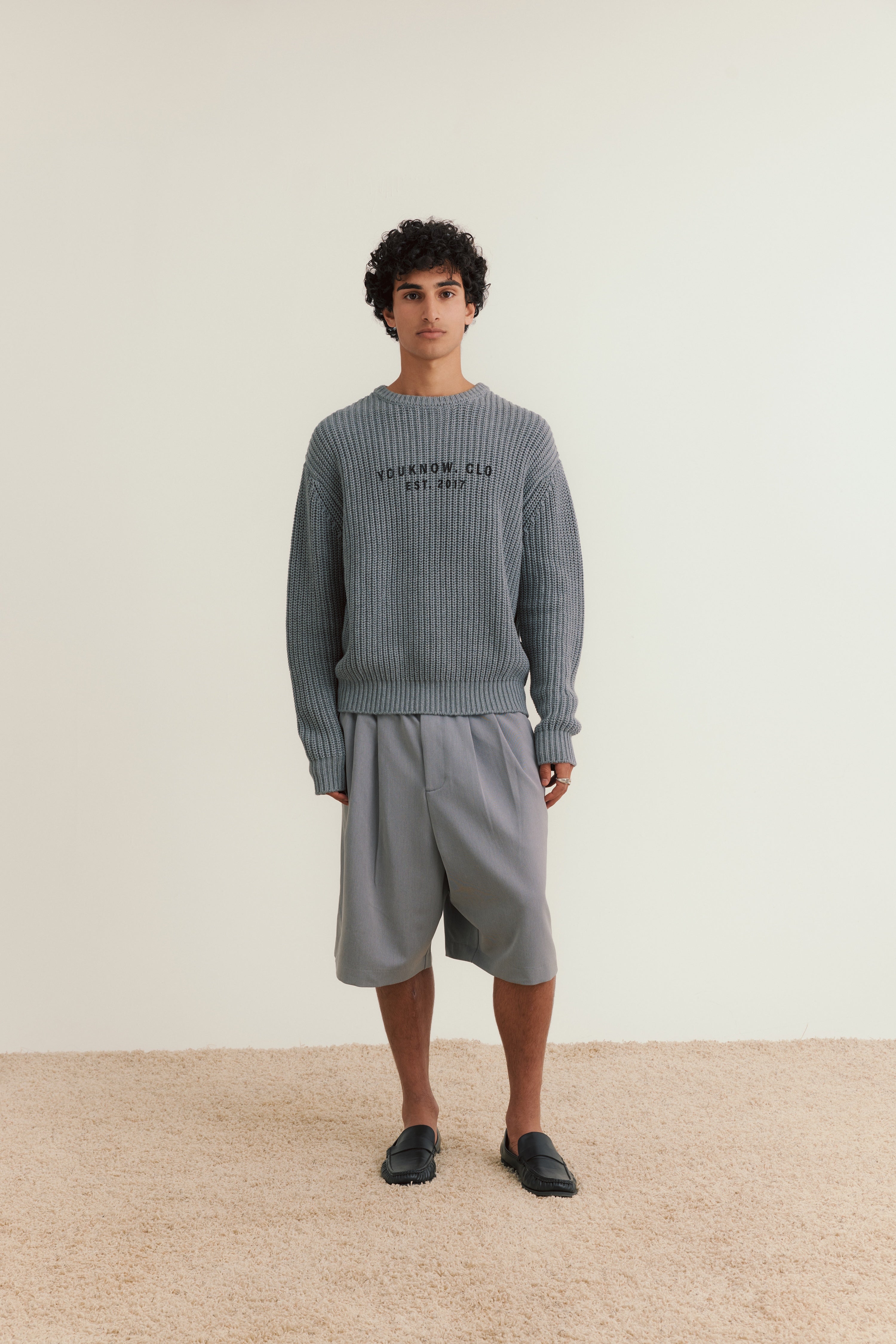 Knit Chunky Crew Sweater | Grey-5