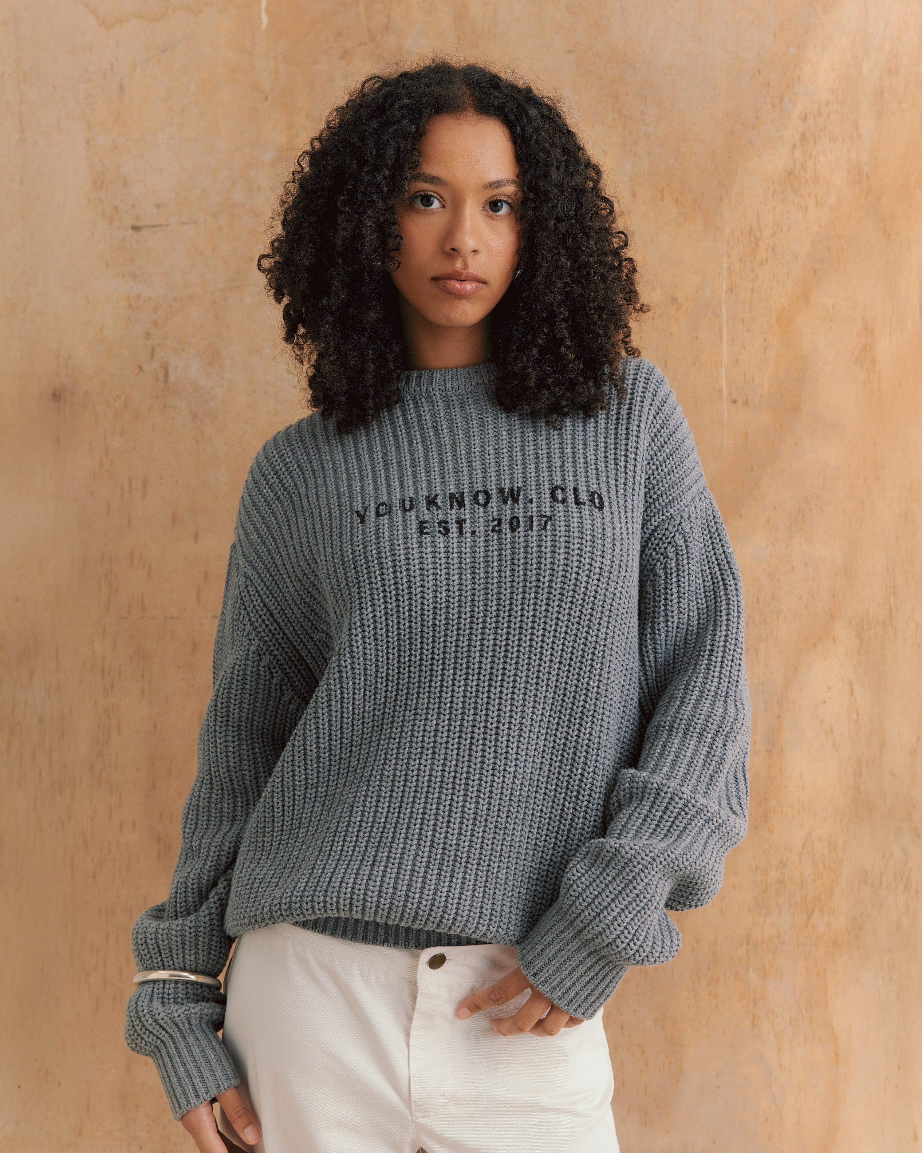 Knit Chunky Crew Sweater | Grey-2