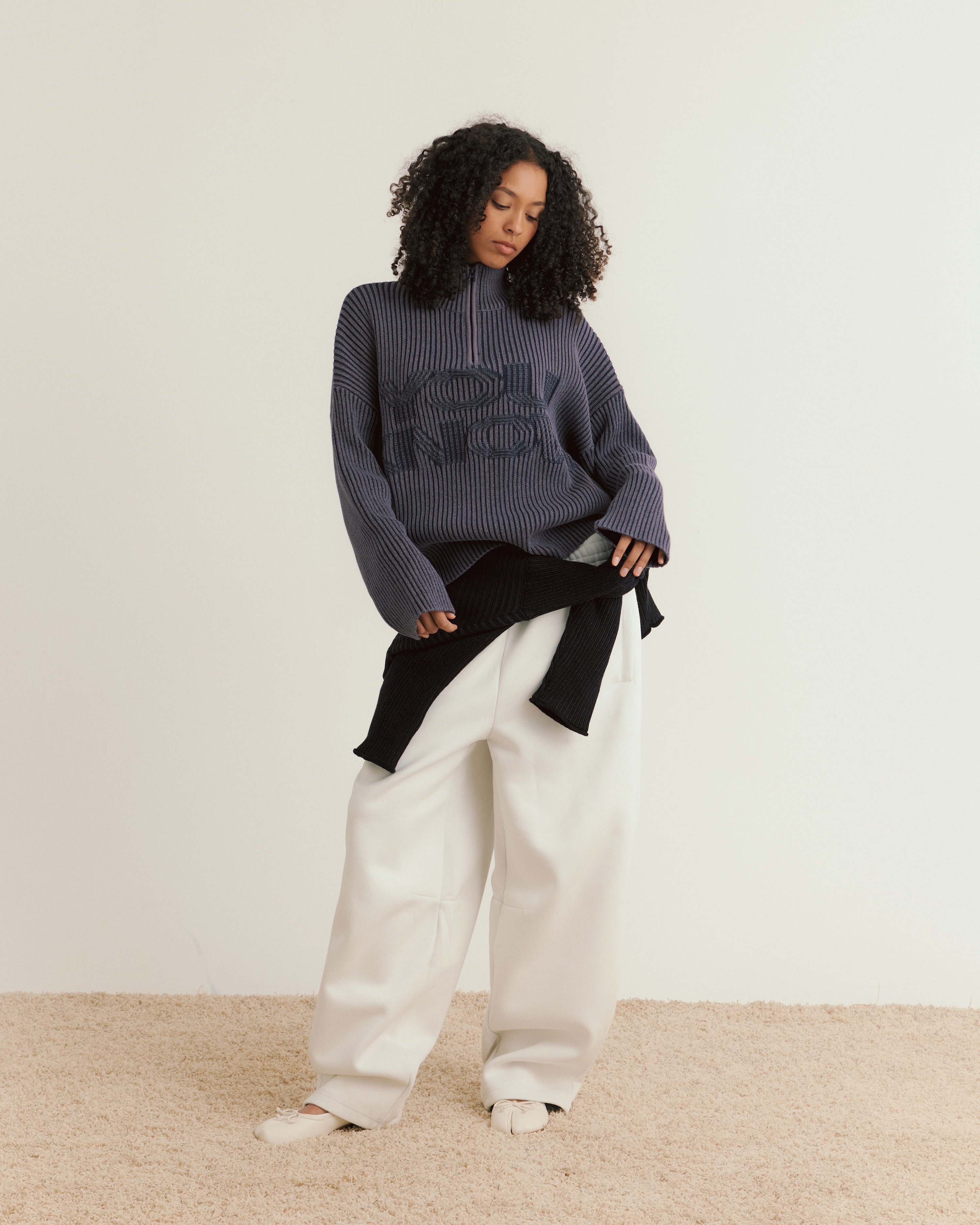 Rib Knit Quarter Zip | Dark Navy-4