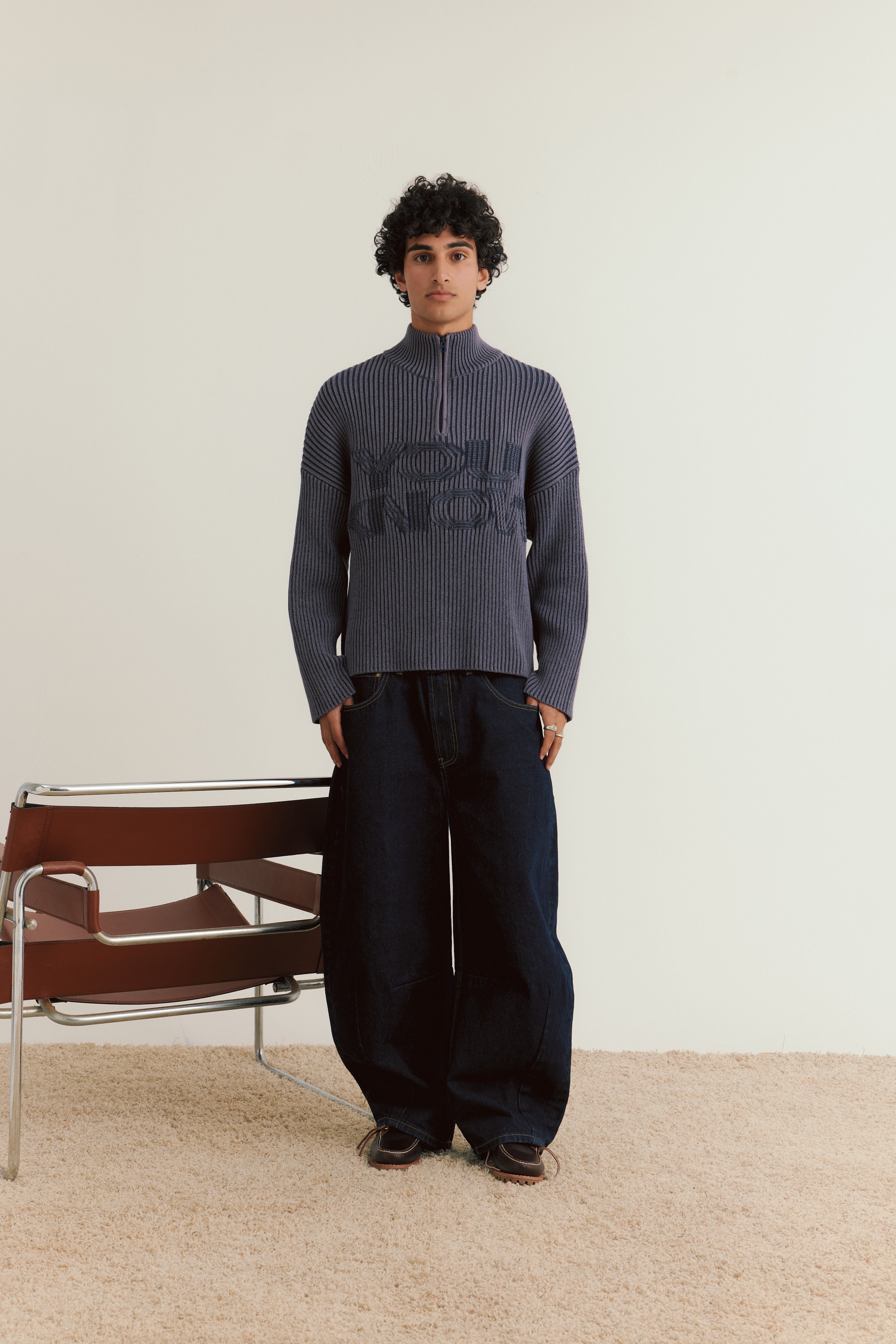 Rib Knit Quarter Zip | Dark Navy-5